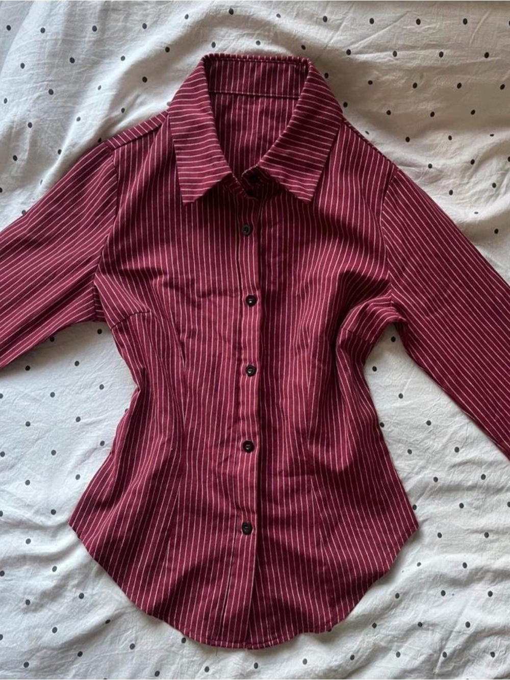 Women’s Burgundy Pinstripe Button-Up Shirt